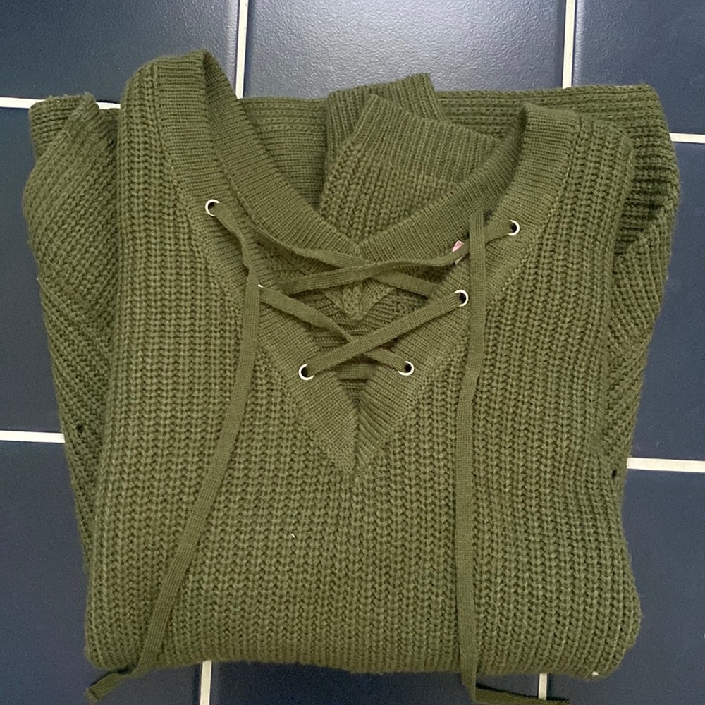 Green Lace-Up Sweater
